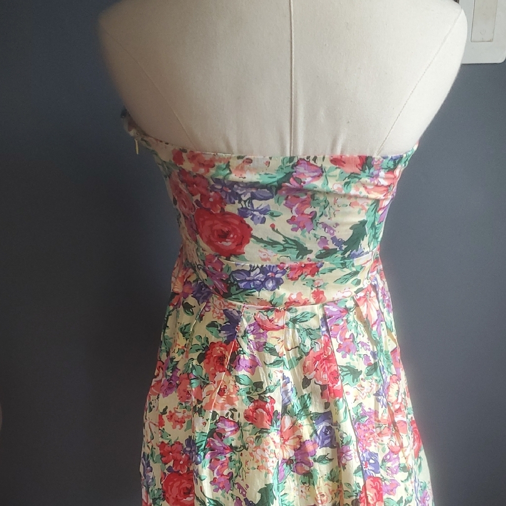 Sans Souci Pink and Green Pleated Strapless Sundress Sz M - Picture 5 of 17
